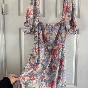 Astr Floral Puff Sleeve Midi Dress